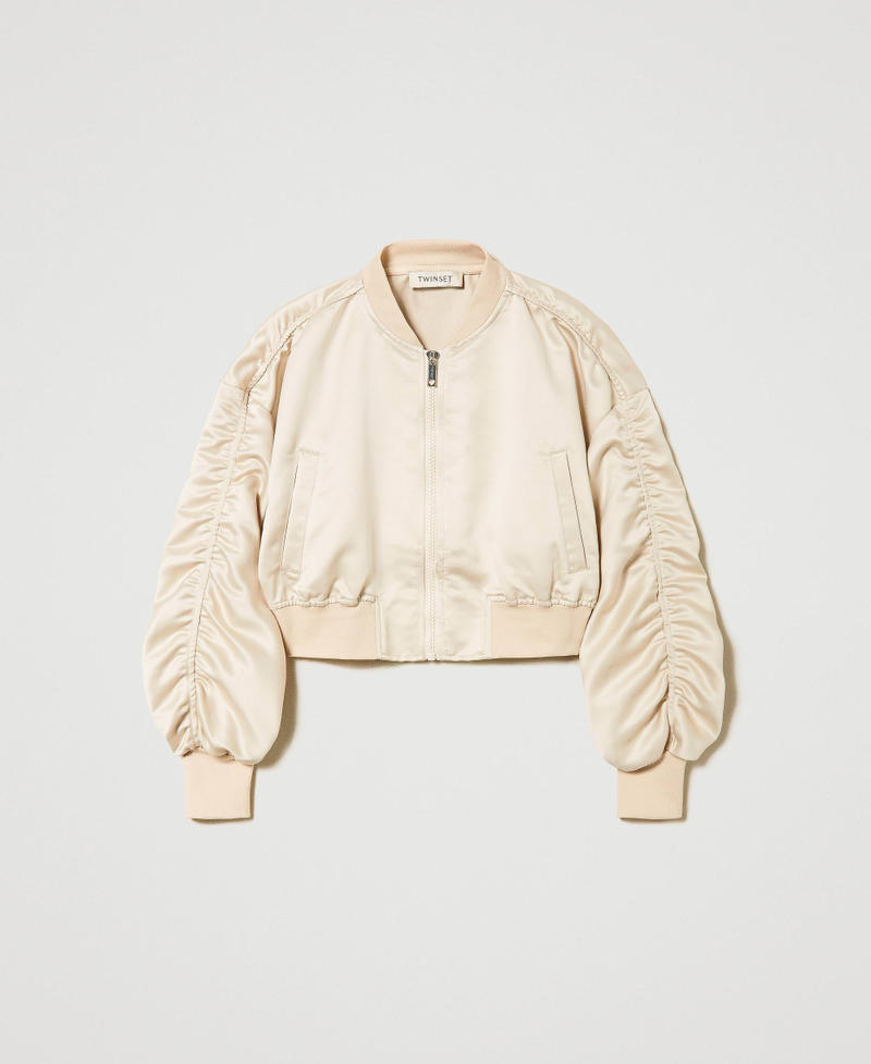 Gathered satin bomber jacket