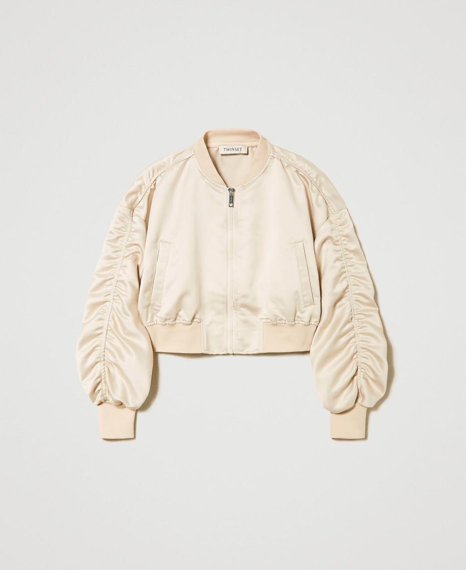 Gathered satin bomber jacket