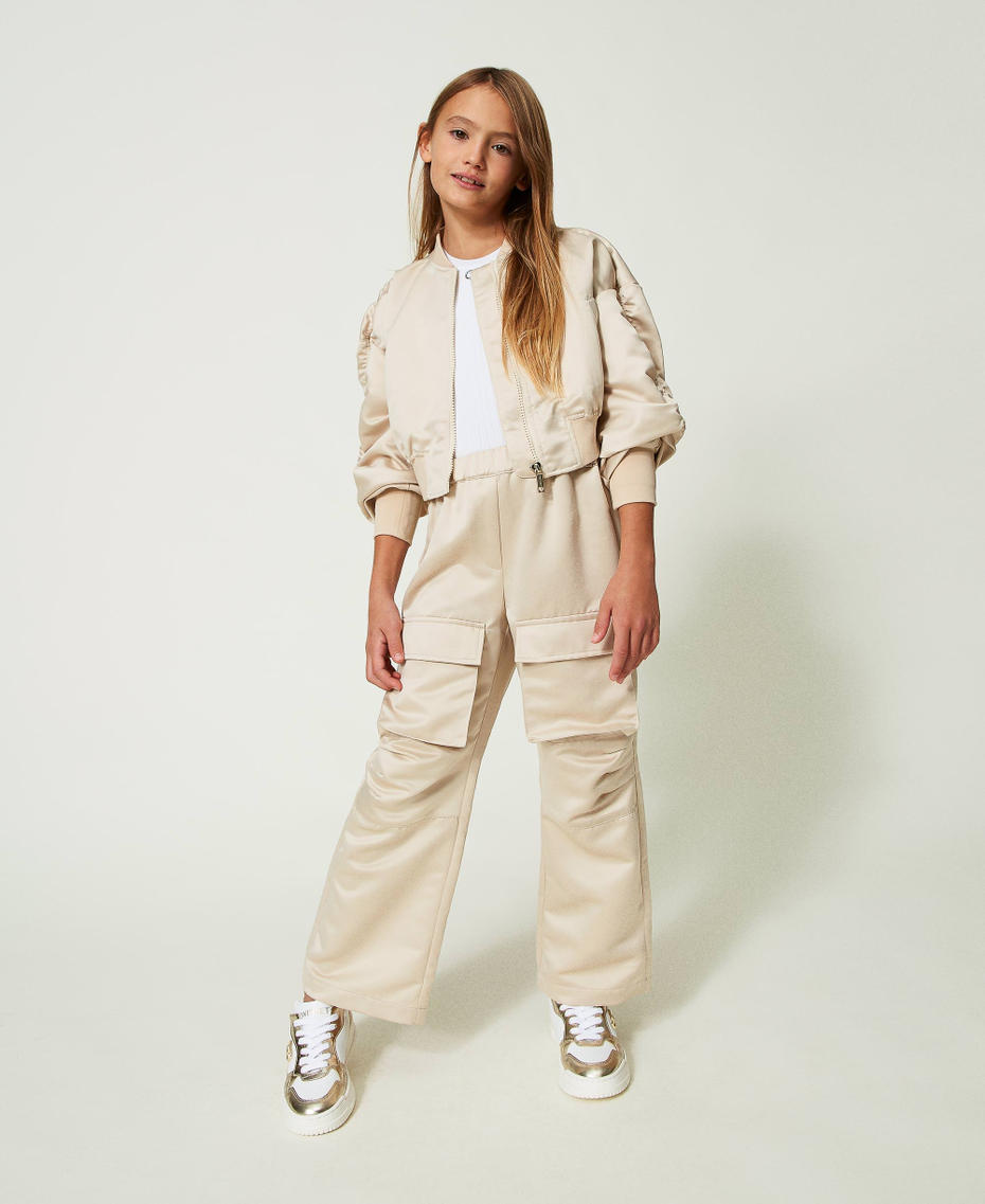 Gathered satin bomber jacket