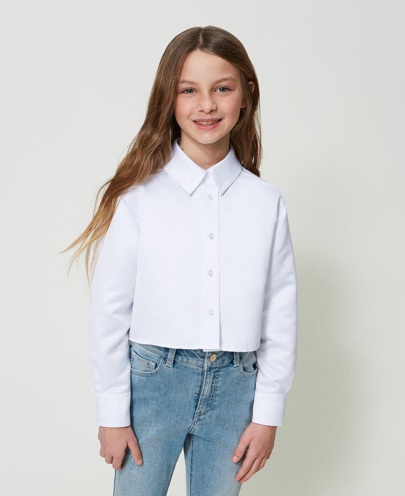 Camicia cropped in raso Bianco "Lucent White" Bambina 241GJ2101-02