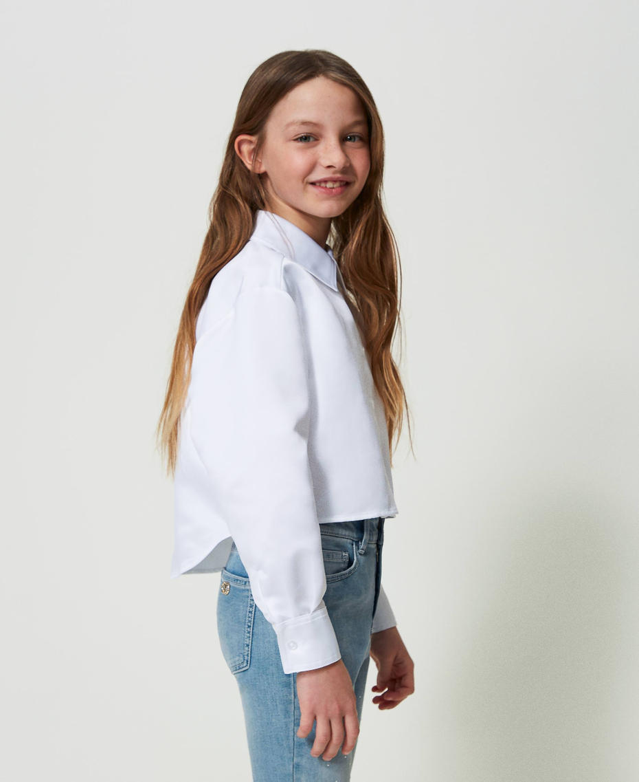 Camicia cropped in raso Bianco "Lucent White" Bambina 241GJ2101-03