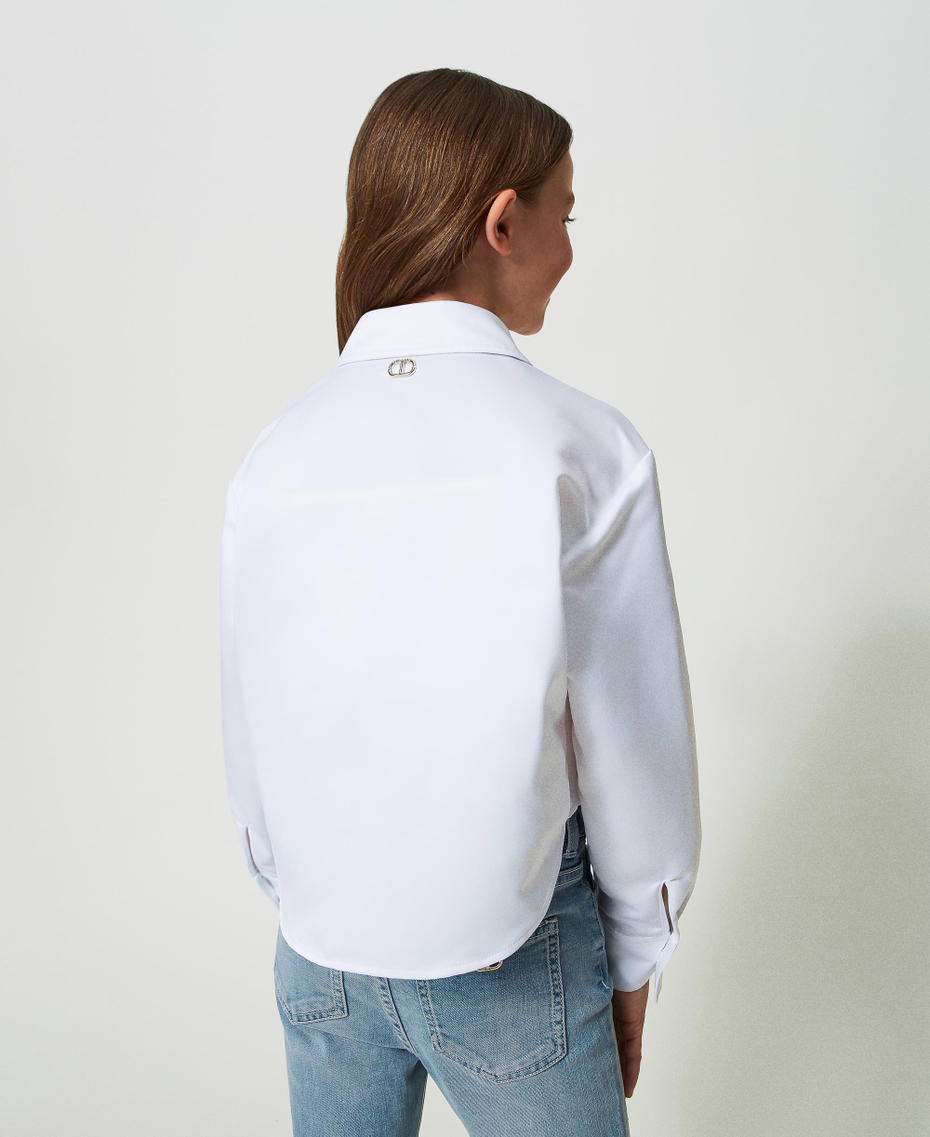 Camicia cropped in raso Bianco "Lucent White" Bambina 241GJ2101-04