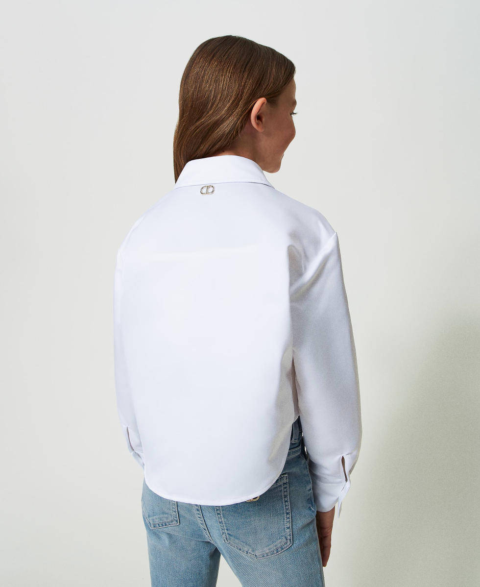 Camicia cropped in raso Bianco "Lucent White" Bambina 241GJ2101_11271_04