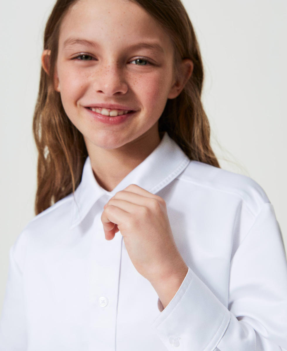 Camicia cropped in raso Bianco "Lucent White" Bambina 241GJ2101_11271_05