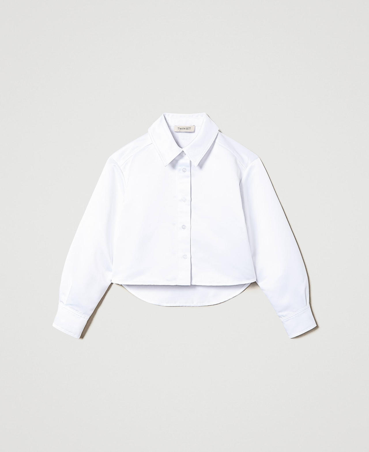Укороченная атласная рубашка Белый "Сияющий Белый" Девочка 241GJ2101-0S