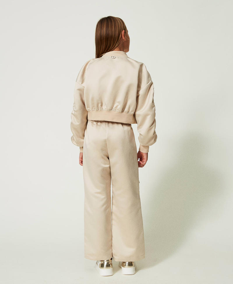 Satin trousers with utility pockets “Oatmeal” Beige Girl 241GJ2102-03