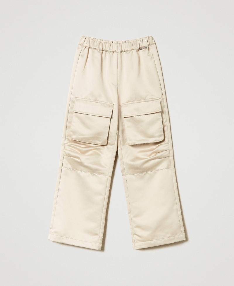 Pantalon en satin avec poches utility Beige « Flocons d’avoine » Fille 241GJ2102-0S
