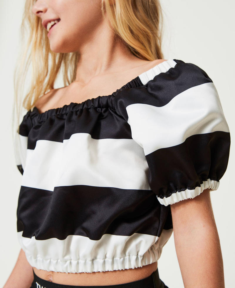 Cropped satin blouse Black / Dark "Lucent" White Stripe Girl 241GJ2110-04