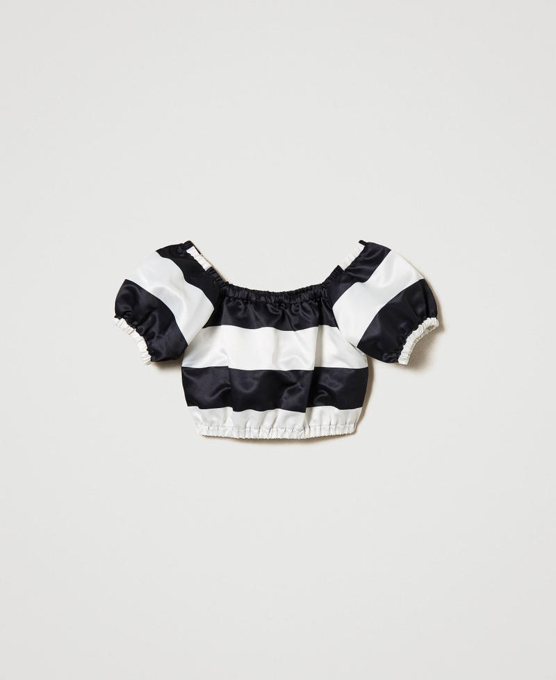 Cropped satin blouse Black / Dark "Lucent" White Stripe Girl 241GJ2110-0S