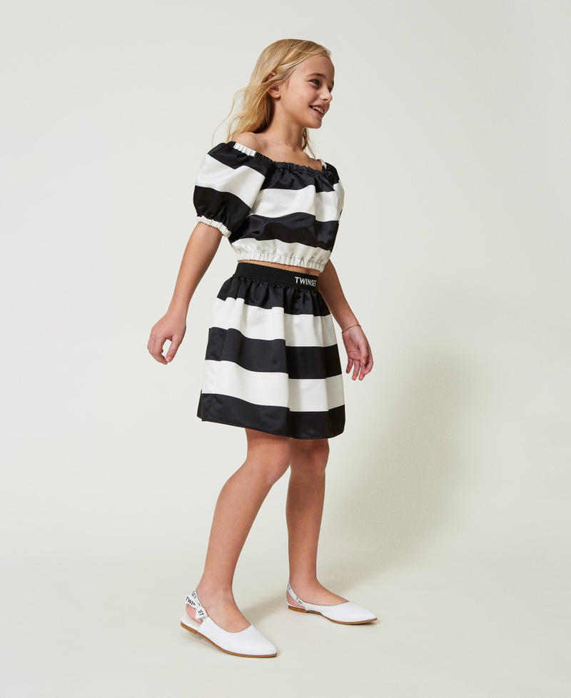 Short satin skirt Black / Dark "Lucent" White Stripe Girl 241GJ2111_11294_01