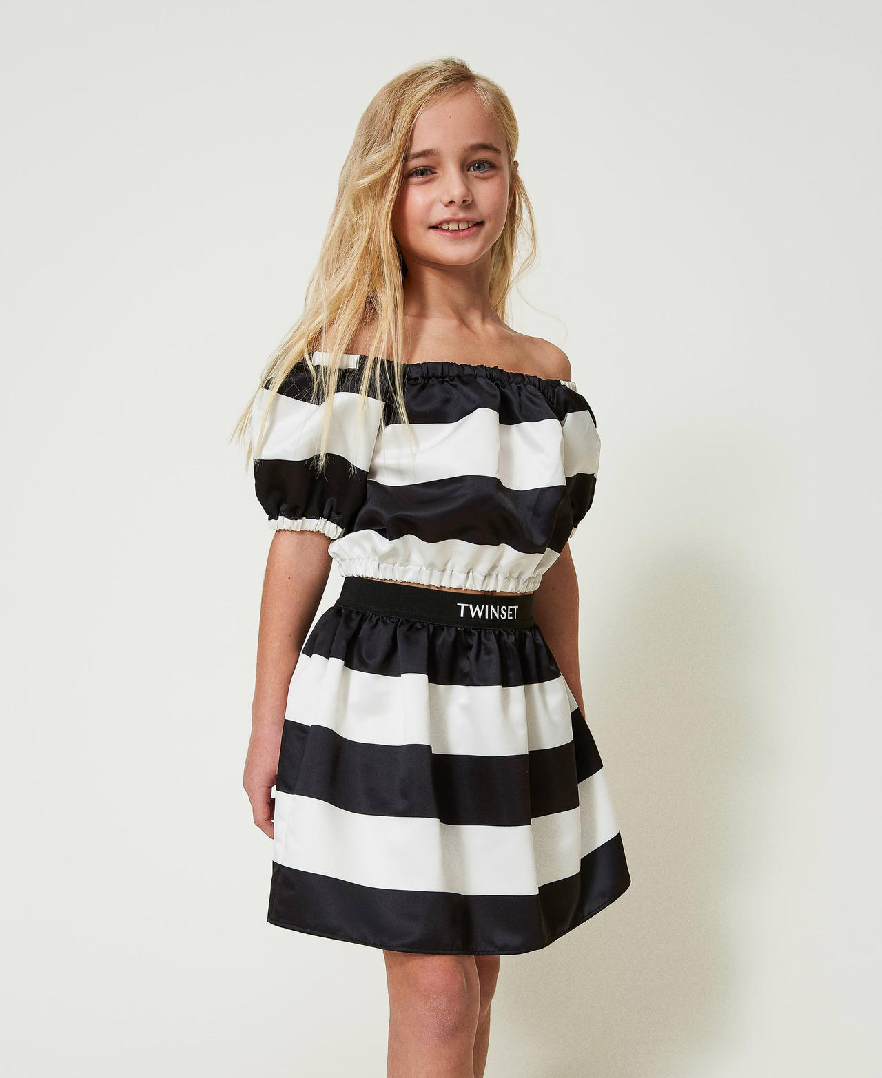 Short satin skirt Black / Dark "Lucent" White Stripe Girl 241GJ2111-02