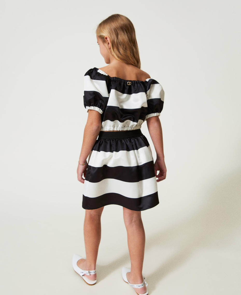 Short satin skirt Black / Dark "Lucent" White Stripe Girl 241GJ2111_11294_03