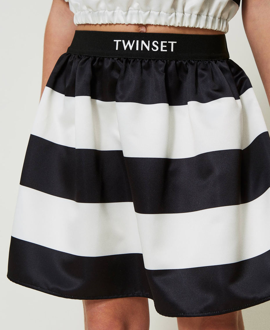 Short satin skirt Black / Dark "Lucent" White Stripe Girl 241GJ2111-04