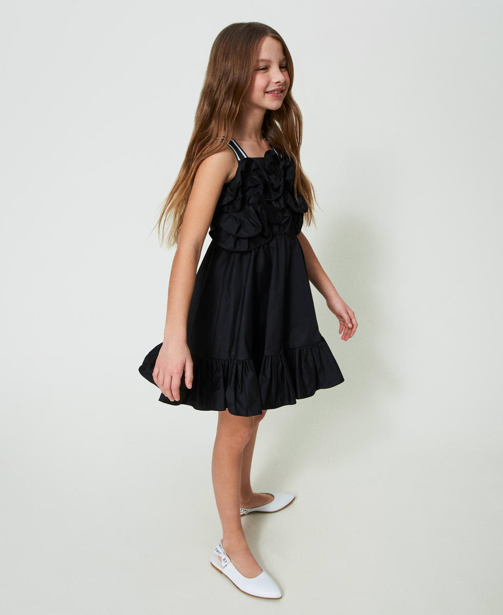 【関税＆送料込み】Dolce & Gabbana Short Dress With Ruffles Short satin dress with laces and eyelets in Black for Women