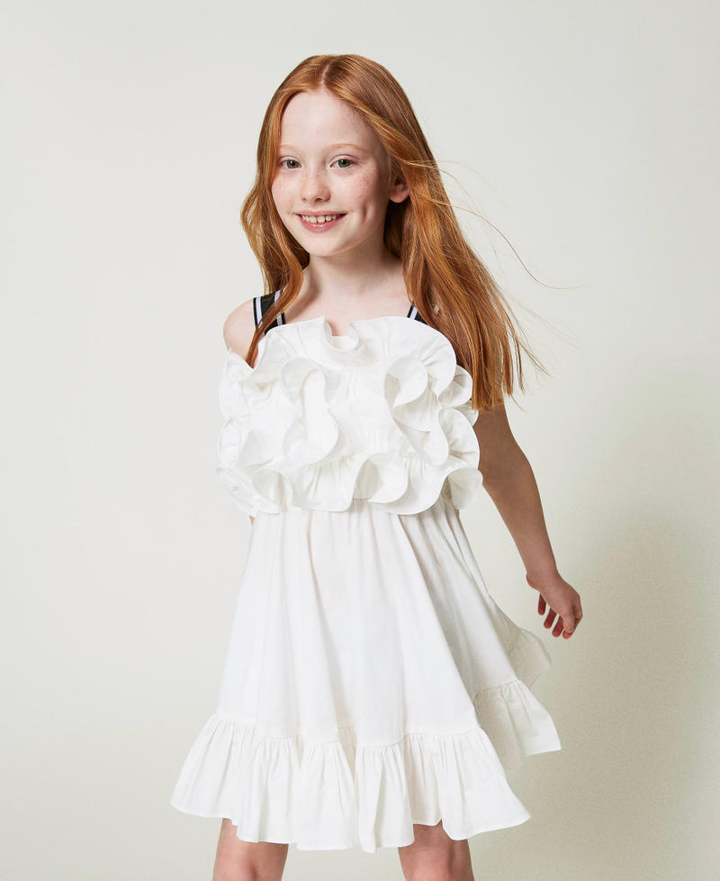 Короткое платье с рюшами и оборкой Белый "Сияющий Белый" Девочка 241GJ2120-01