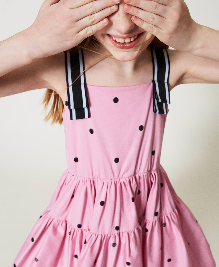 Short polka-dot dress with flounces “Bonbon” Pink / Black Polka Dot Print Girl 241GJ2130-01