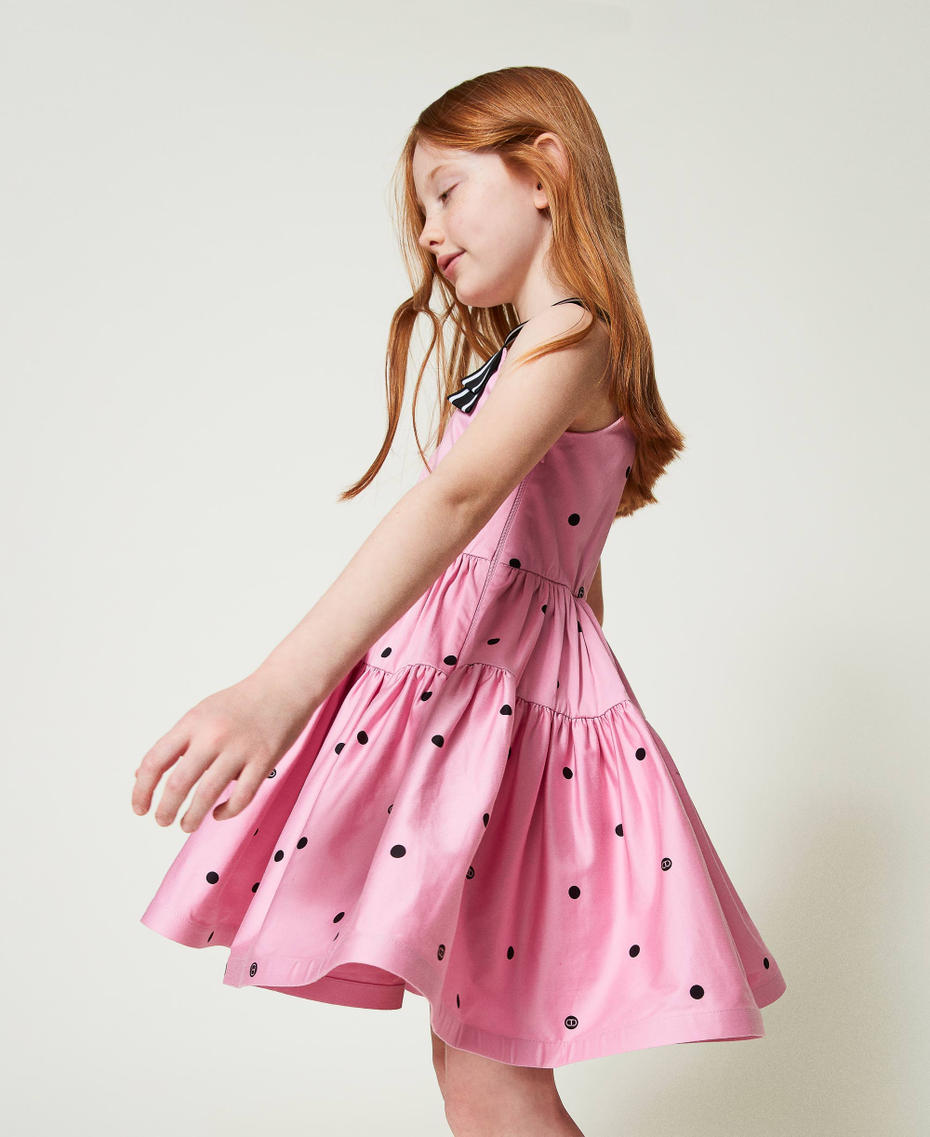 Robe courte à pois avec volants Imprimé Rose « Bonbon »/Pois Noir Fille 241GJ2130-03