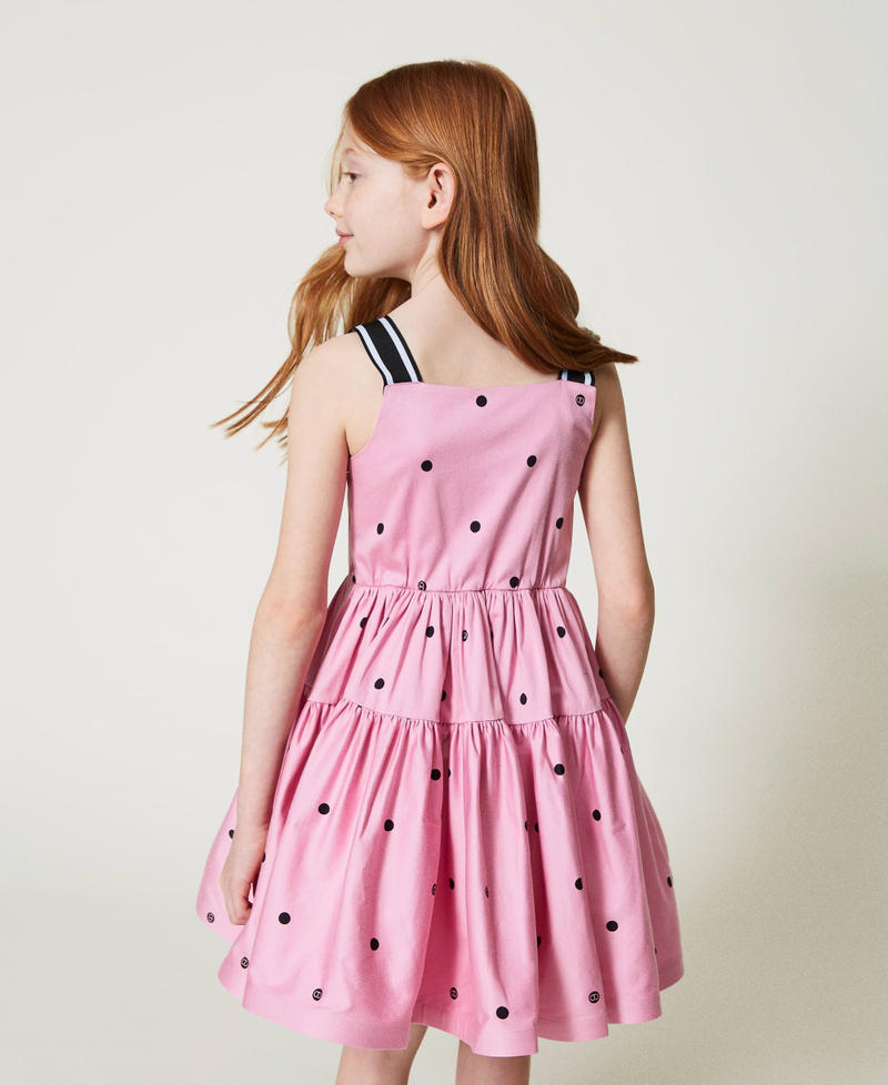 Short polka-dot dress with flounces “Bonbon” Pink / Black Polka Dot Print Girl 241GJ2130-04