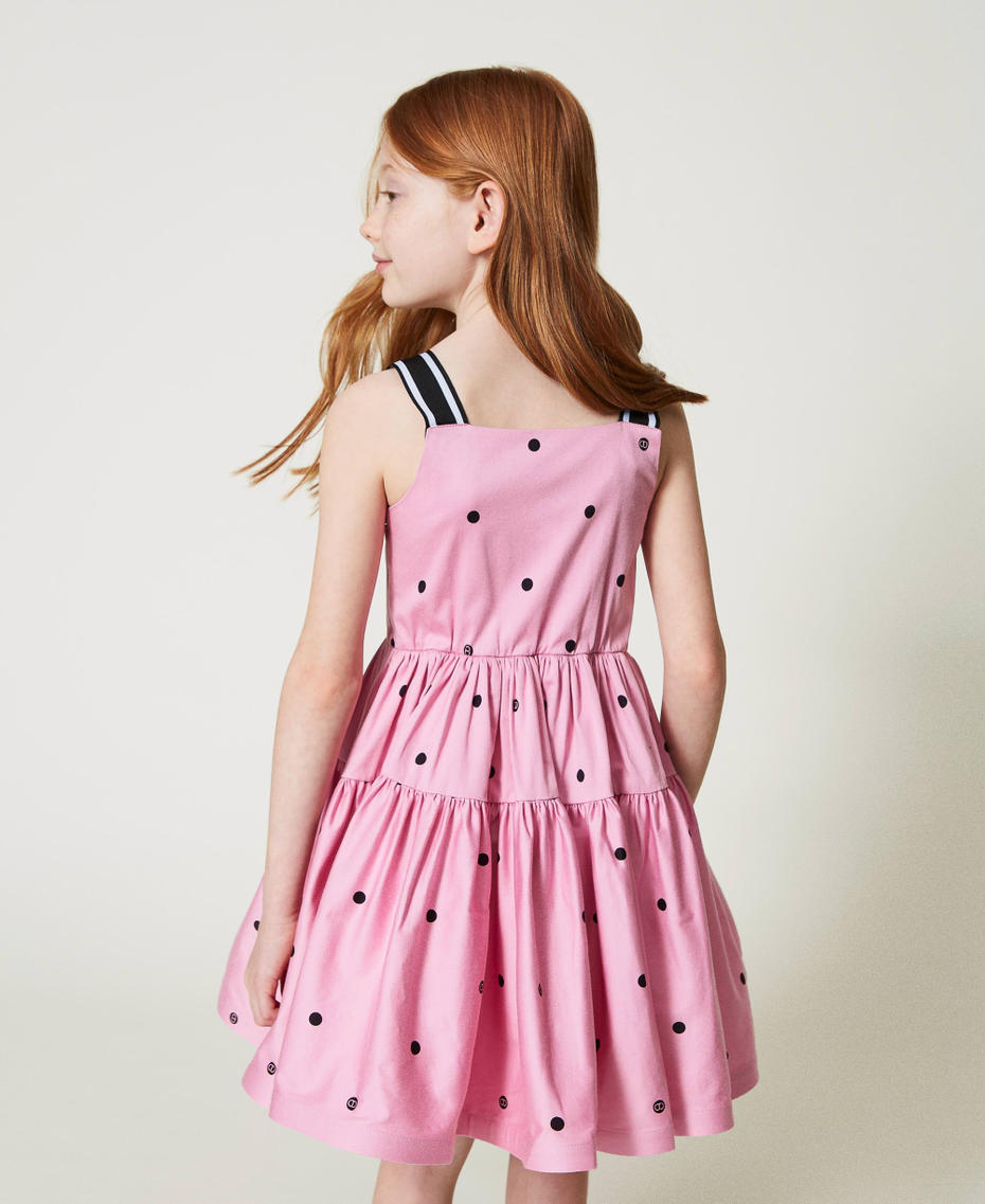 Short polka-dot dress with flounces “Bonbon” Pink / Black Polka Dot Print Girl 241GJ2130_11287_04