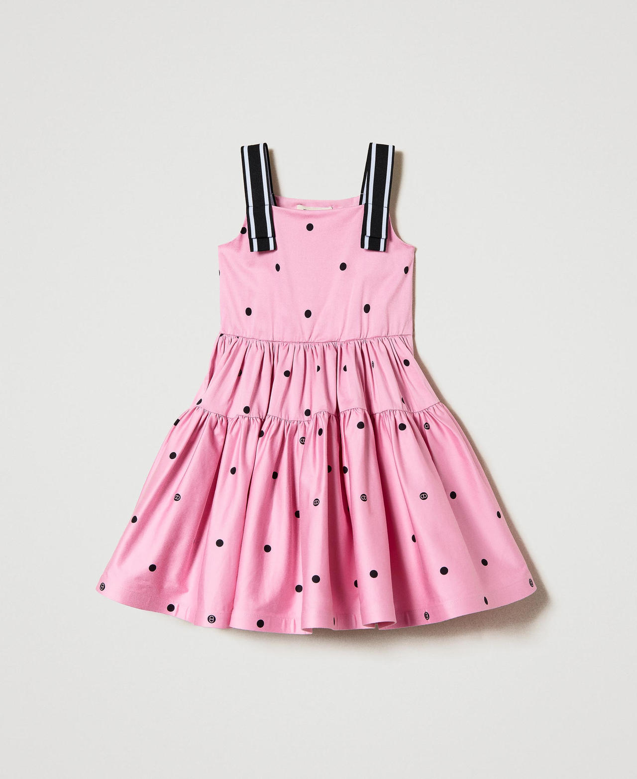 Short polka-dot dress with flounces “Bonbon” Pink / Black Polka Dot Print Girl 241GJ2130_11287_0S