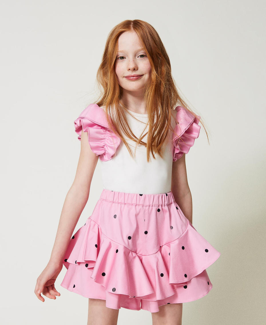 Polka-dot shorts with flounces “Bonbon” Pink / Black Polka Dot Print Girl 241GJ2132-01