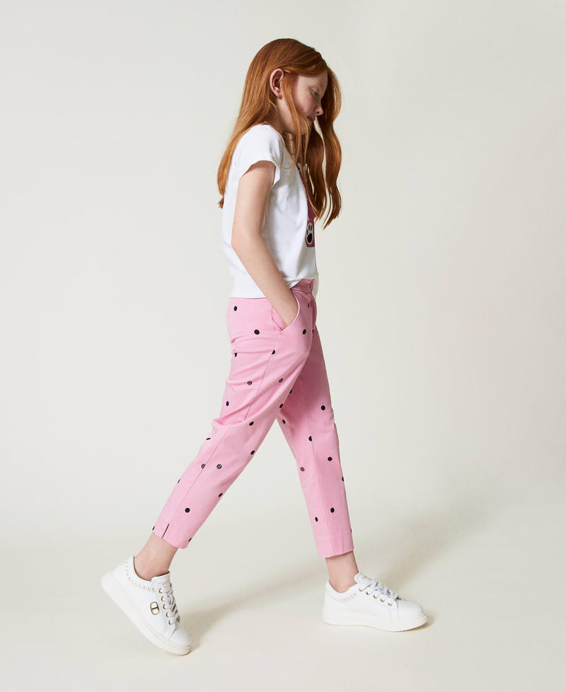 Polka-dot cigarette trousers “Bonbon” Pink / Black Polka Dot Print Girl 241GJ2133-01