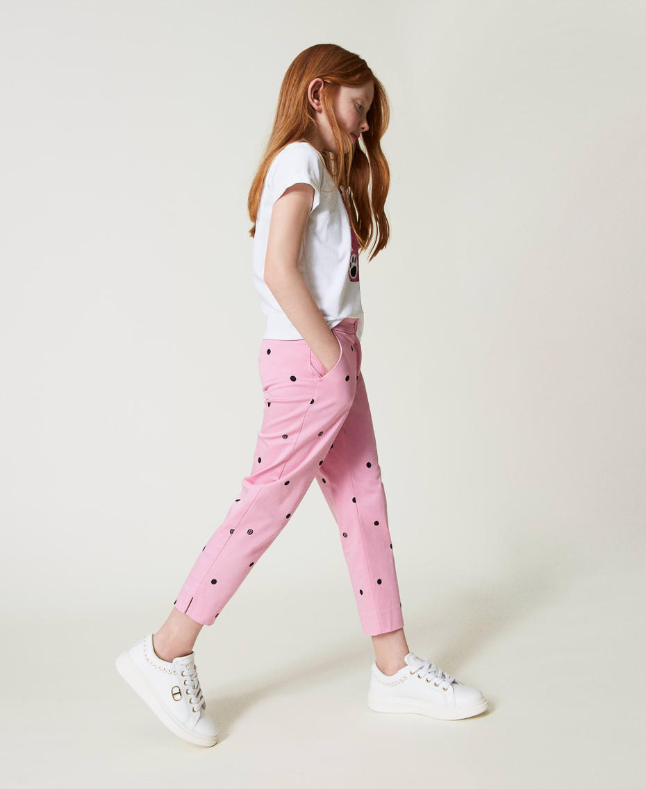 Polka-dot cigarette trousers “Bonbon” Pink / Black Polka Dot Print Girl 241GJ2133_11287_01