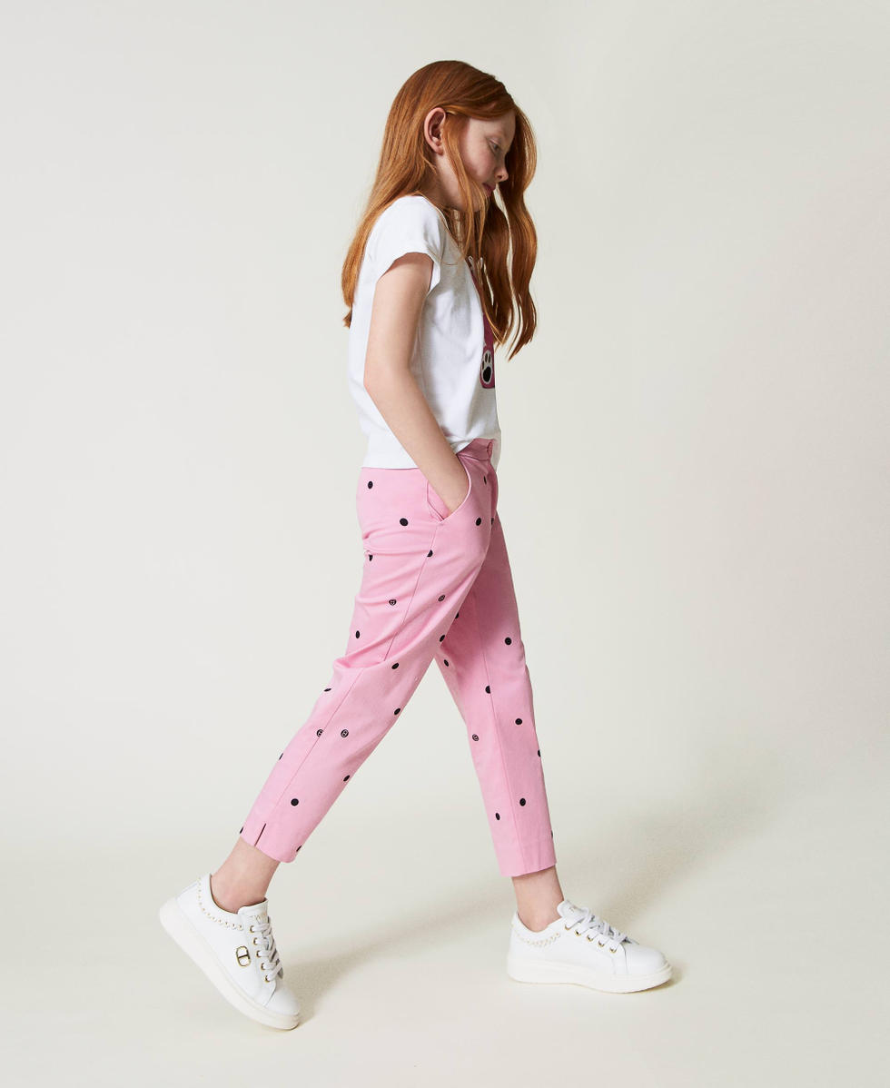 Polka-dot cigarette trousers Girl, Pink