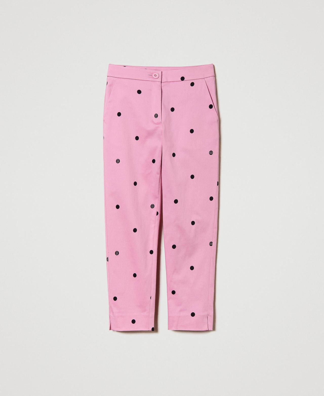 Polka-dot cigarette trousers “Bonbon” Pink / Black Polka Dot Print Girl 241GJ2133_11287_0S