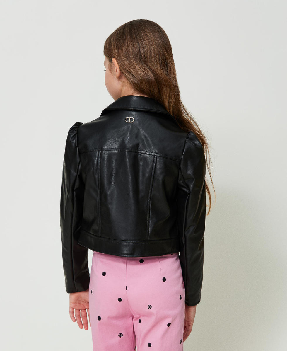 Leather-like biker jacket with studs Girl, Black | TWINSET