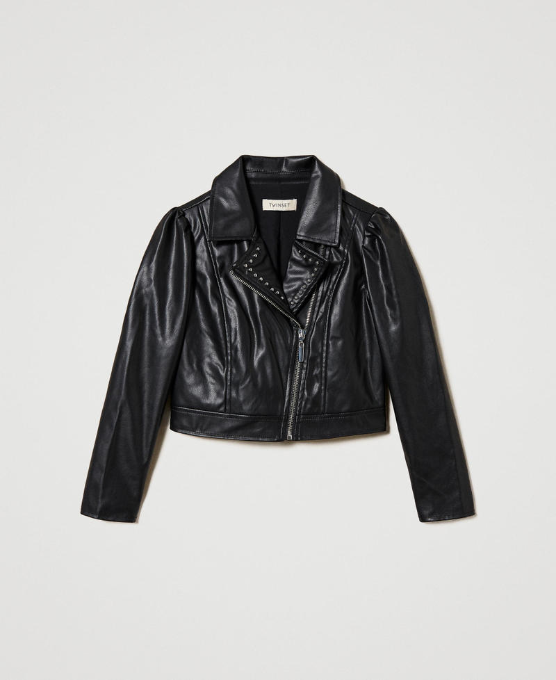 Leather-like biker jacket with studs Girl, Black | TWINSET