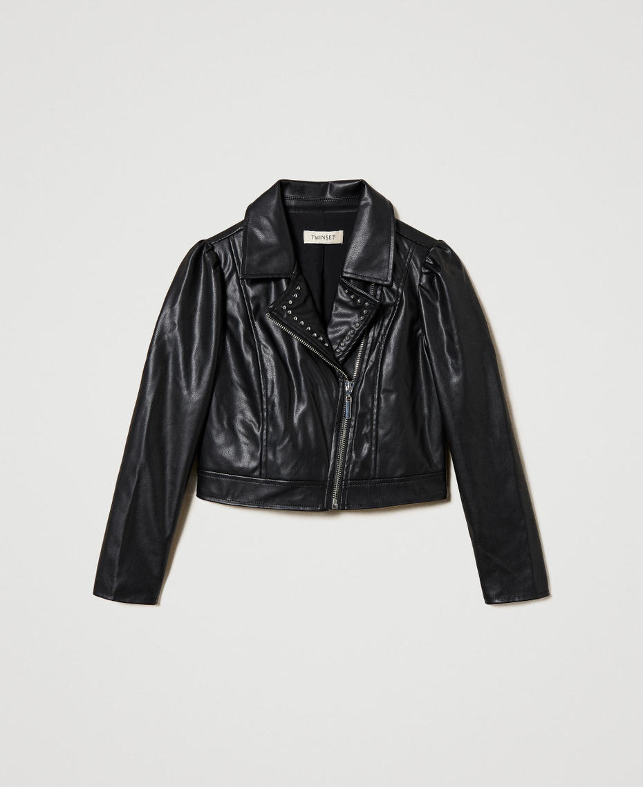 Leather-like biker jacket with studs