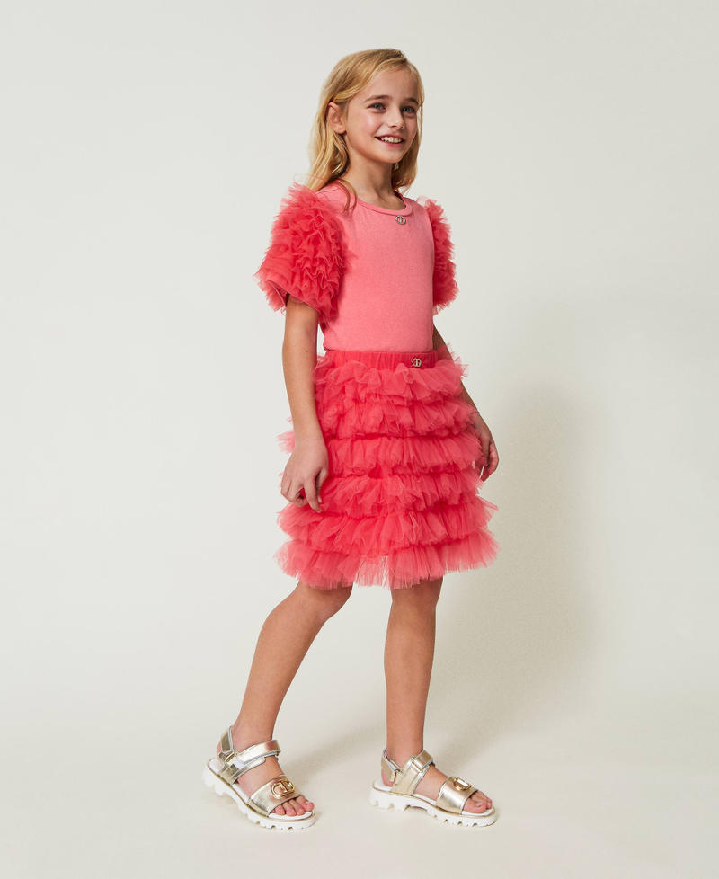 Short flounced tulle skirt "Camellia Rose” Pink Girl 241GJ2151-01