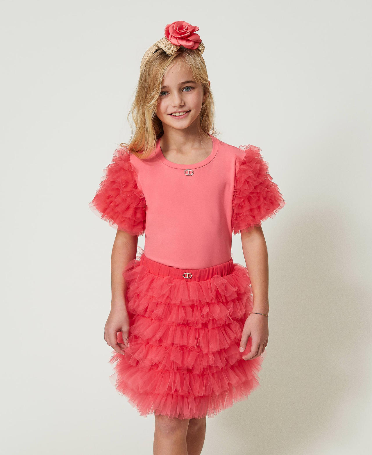 Jupe courte en tulle avec volants Rose « Camelia Rose » Fille 241GJ2151-02