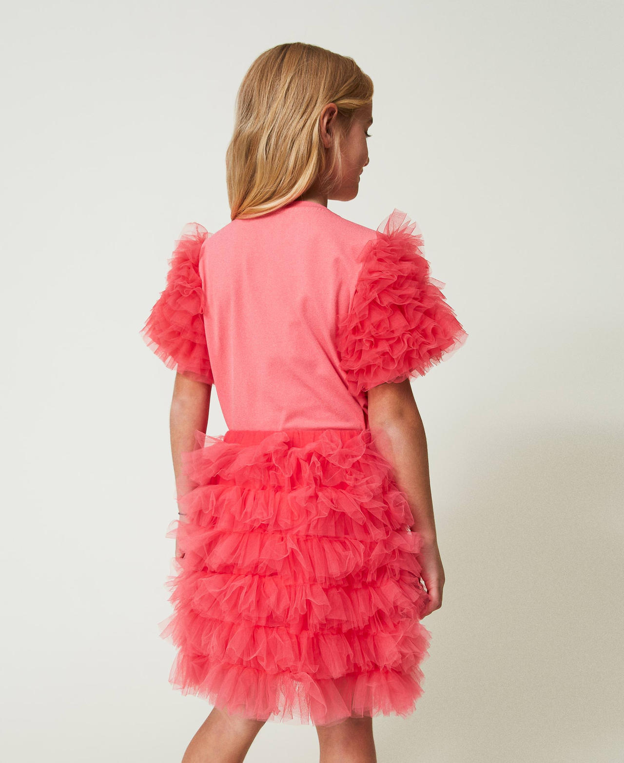Короткая юбка из тюля с оборками Розовый "Розовая Камелия" Девочка 241GJ2151-03