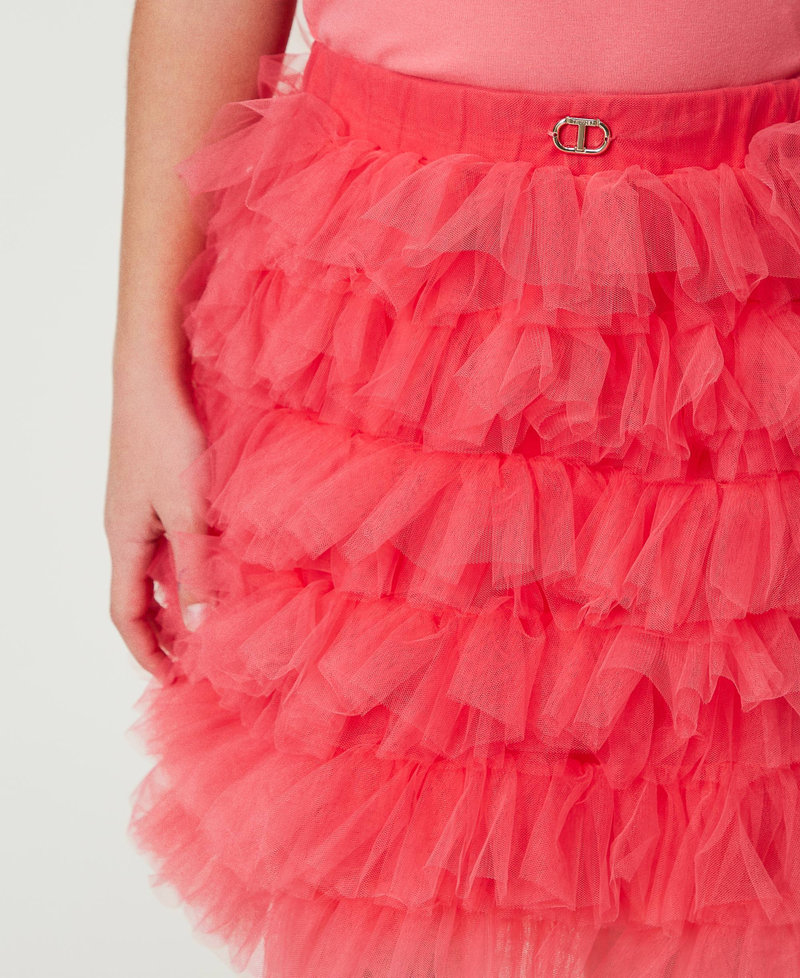 Короткая юбка из тюля с оборками Розовый "Розовая Камелия" Девочка 241GJ2151-04