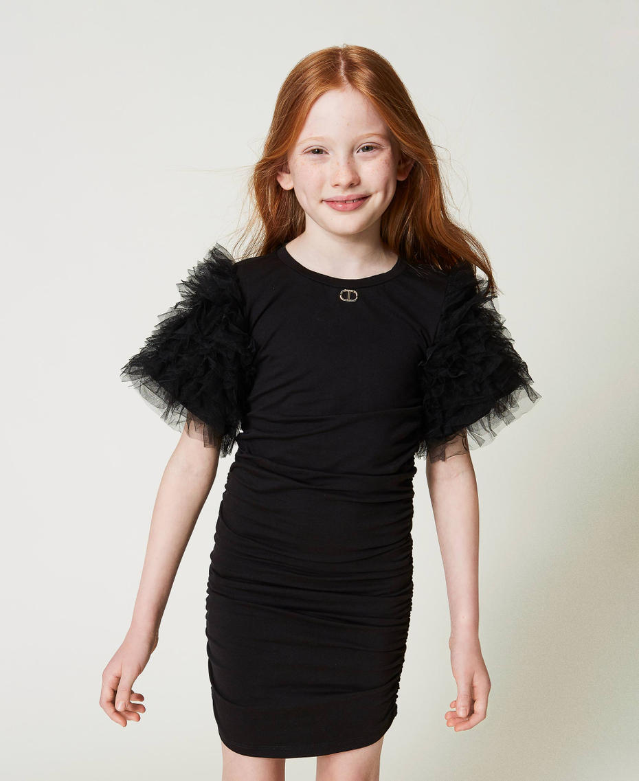 Short draped dress with tulle
