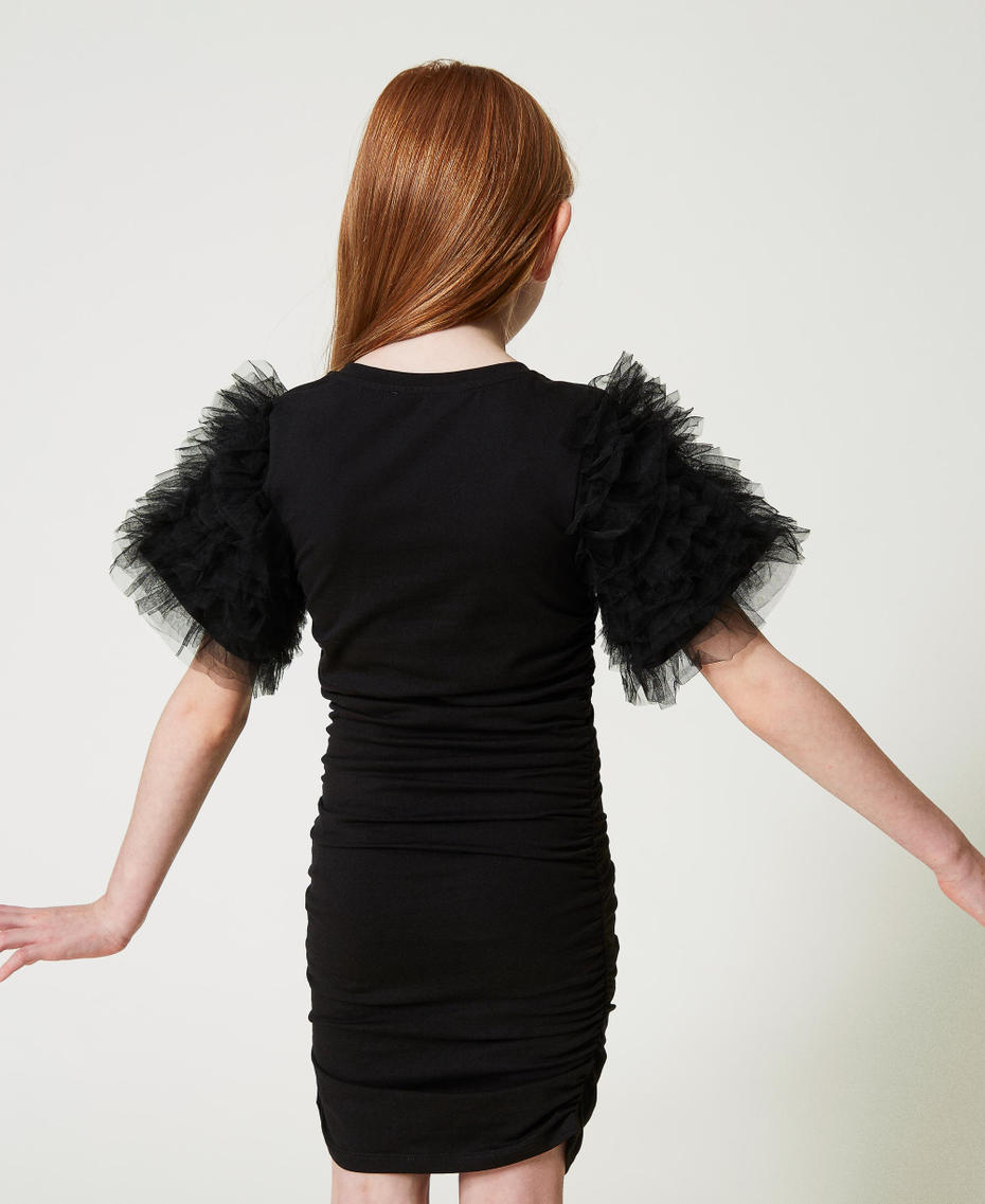 Short draped dress with tulle