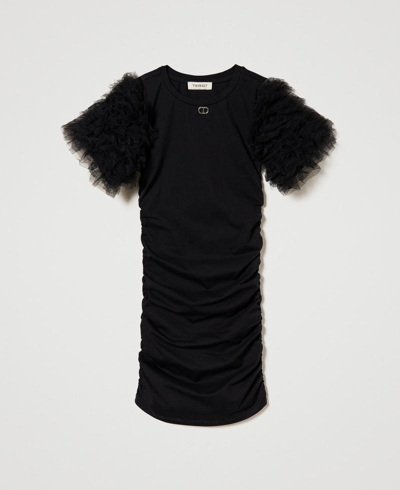 Короткое платье с драпировкой из тюля Черный Девочка 241GJ2152-0S