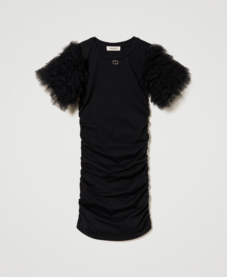 Robe courte drapée avec tulle Noir Fille 241GJ2152-0S