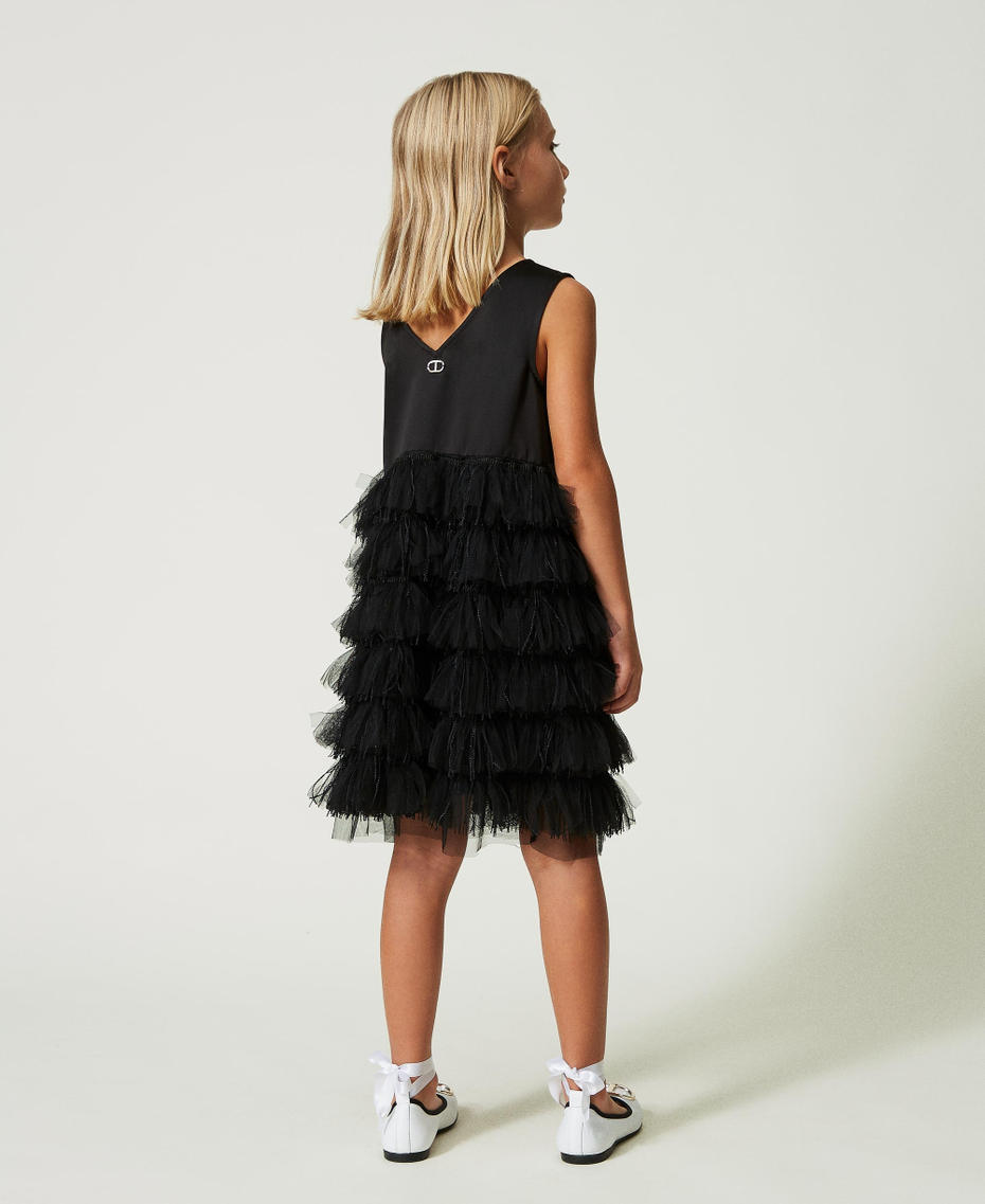 Короткое платье из атласа-дюшес и тюля Черный Девочка 241GJ2170-03