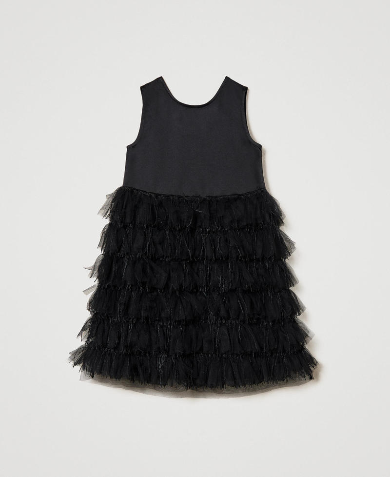 Короткое платье из атласа-дюшес и тюля Черный Девочка 241GJ2170-0S
