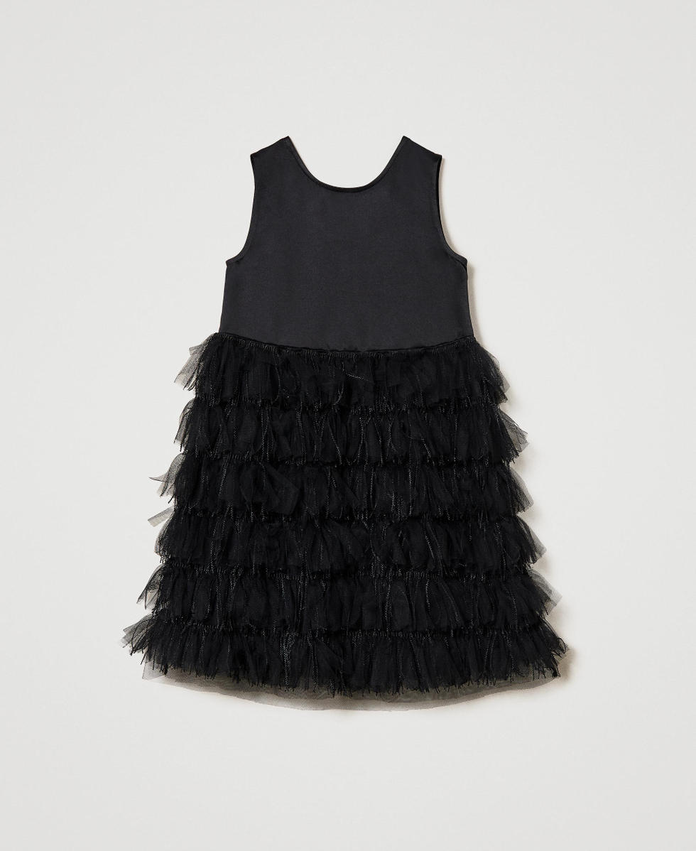 Duchesse and tulle short dress Girl, Black | TWINSET Milano Duchesse and tulle short dress Girl, Black | TWINSET Milano