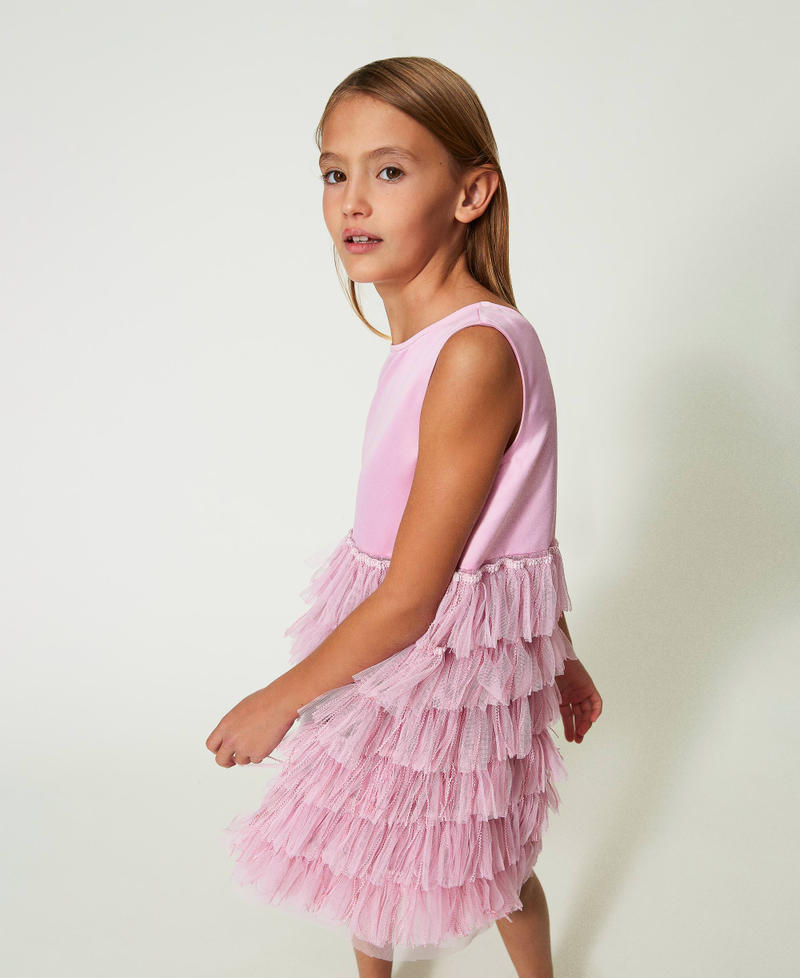 Vestido corto de duquesa y tul Rosa "Bonbon" Ni&ntilde;a 241GJ2170_11273_02