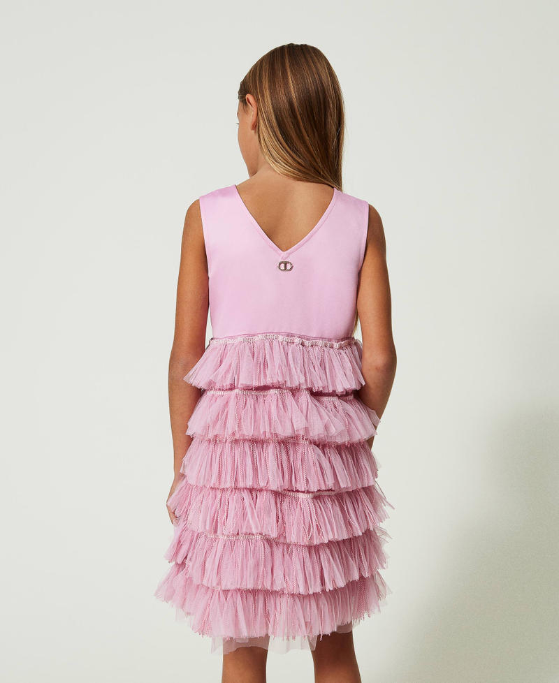 Vestido corto de duquesa y tul Rosa "Bonbon" Ni&ntilde;a 241GJ2170_11273_03