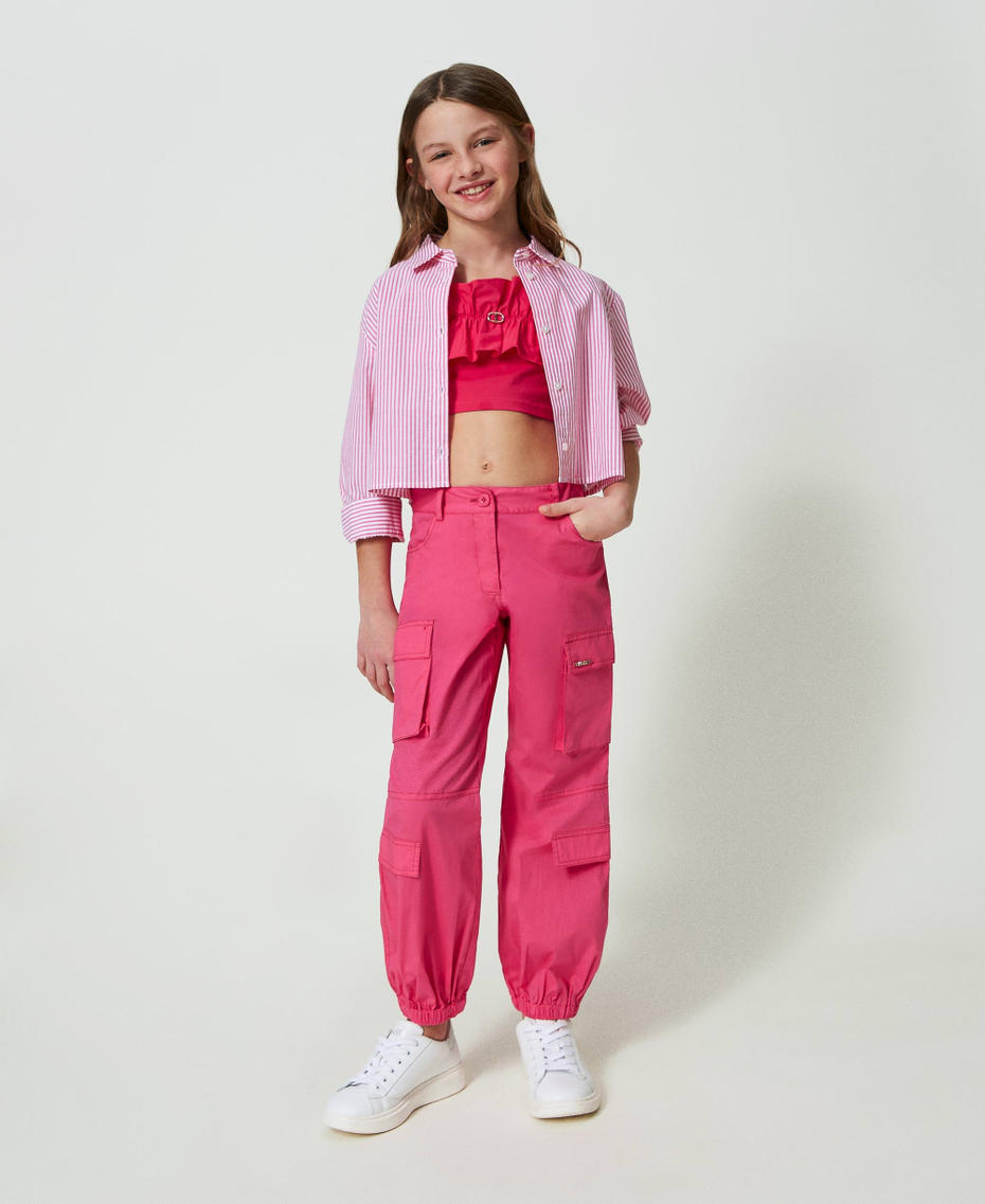 Poplin cargo trousers “Fuchsia Purple” Pink Girl 241GJ2204-01