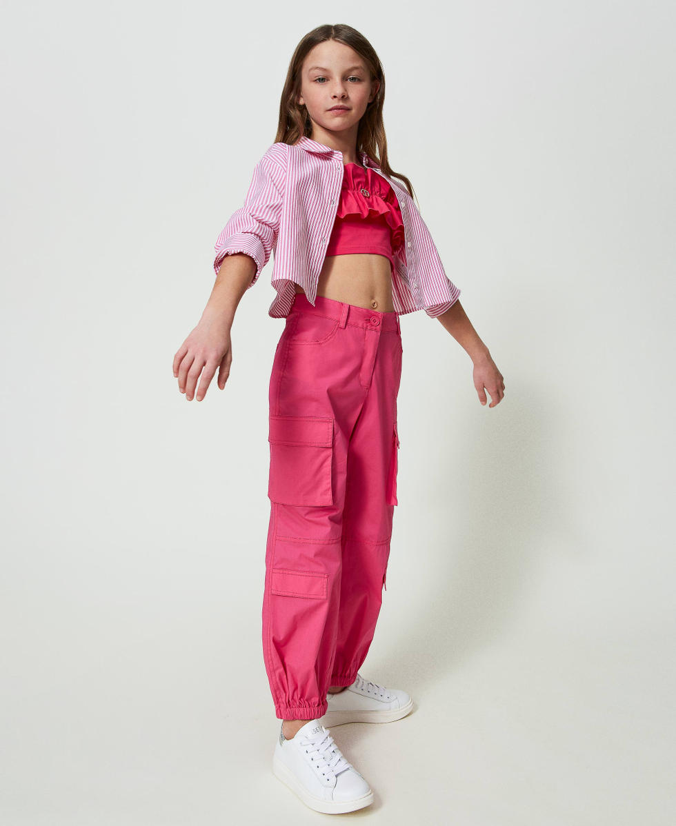 Poplin cargo trousers &ldquo;Fuchsia Purple&rdquo; Pink Girl 241GJ2204_05863_02