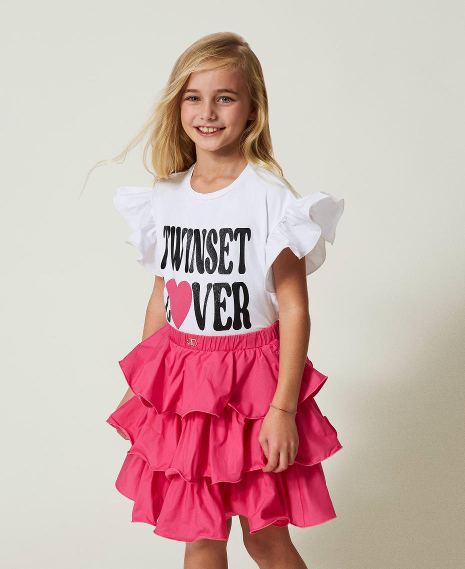 Short poplin flounce skirt