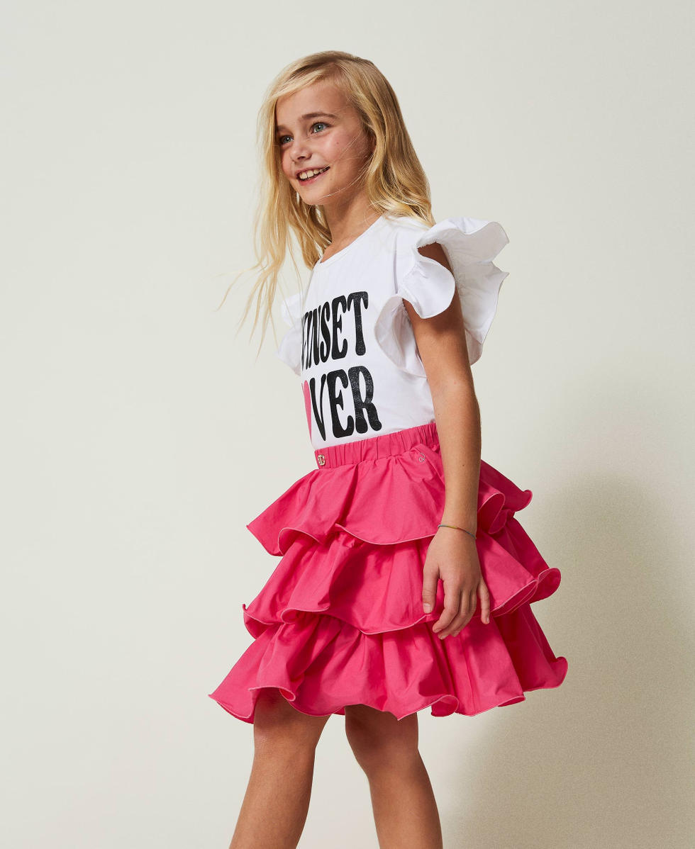 Jupe courte en popeline avec volants Fille Fuchsia TWINSET Milano
