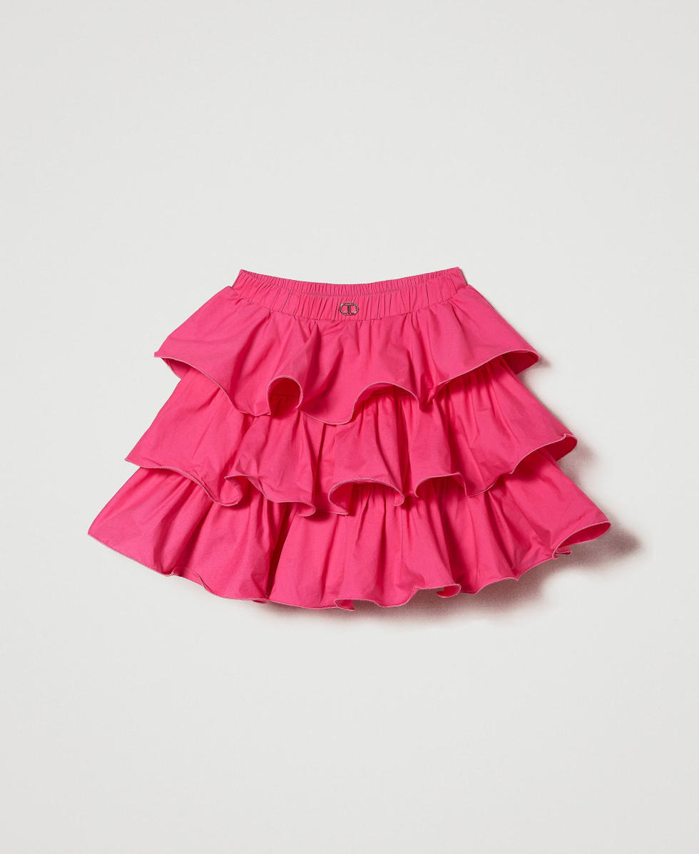 Jupe courte en popeline avec volants Rose &laquo;&nbsp;Fuchsia Violet&nbsp;&raquo; Fille 241GJ2205_05863_S0